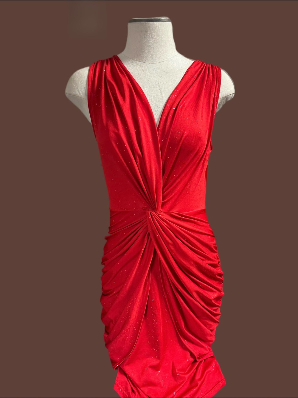 Red Sleeveless Twist-Front Midi Dress